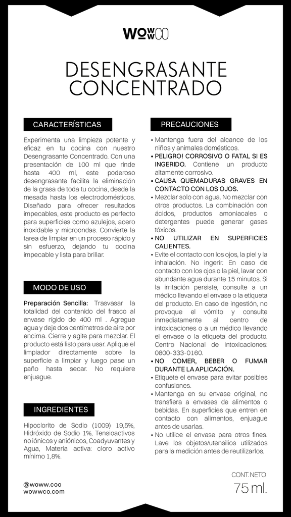 LÍQUIDO DESENGRASANTE CONCENTRADO 70 ML (RINDE 400 ML) [WC]