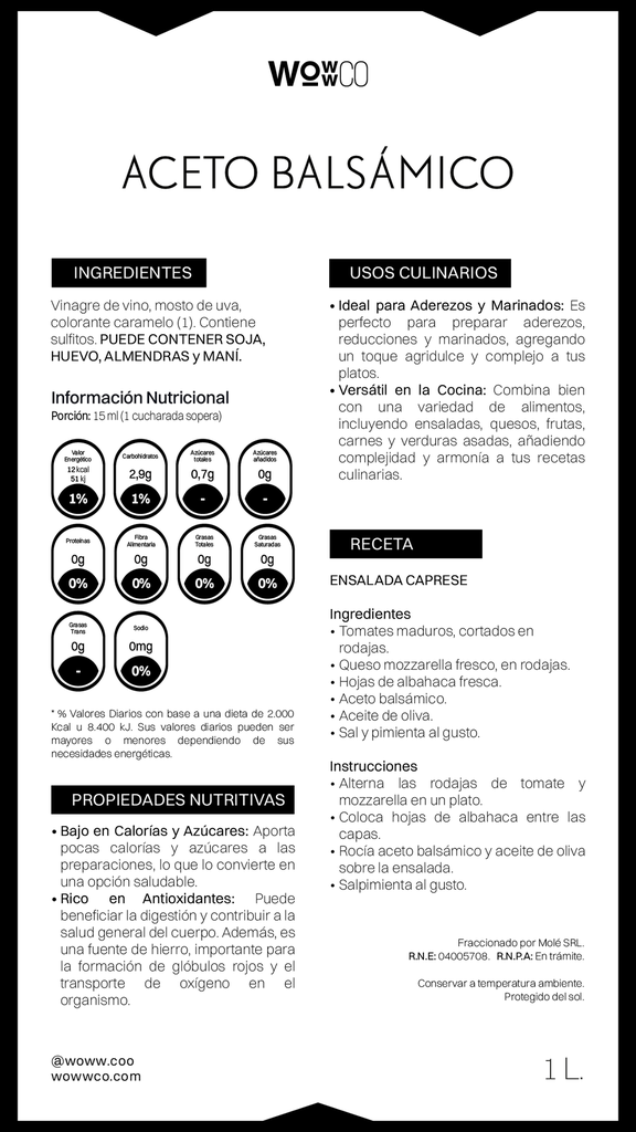 ACETO BALSÁMICO TIPO MÓDENA - RECARGA - 1 LT [WC]