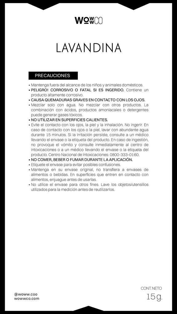 LAVANDINA CONCENTRADA EN POLVO - RECARGA - 15 GR [WC]